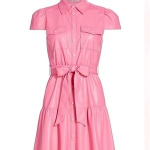 Alice + Olivia Miranda Vegan Lather Short-Sleeve Tiered Mini
Dress